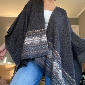 Oversized Dark Gray Shrug/Shawl/Poncho with Aztec Tribal Pattern Detailing